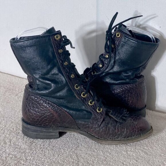 Vintage Justin Boots Pebbled Brown Burgundy Leather Packer Boots 7 - Picture 6 of 15